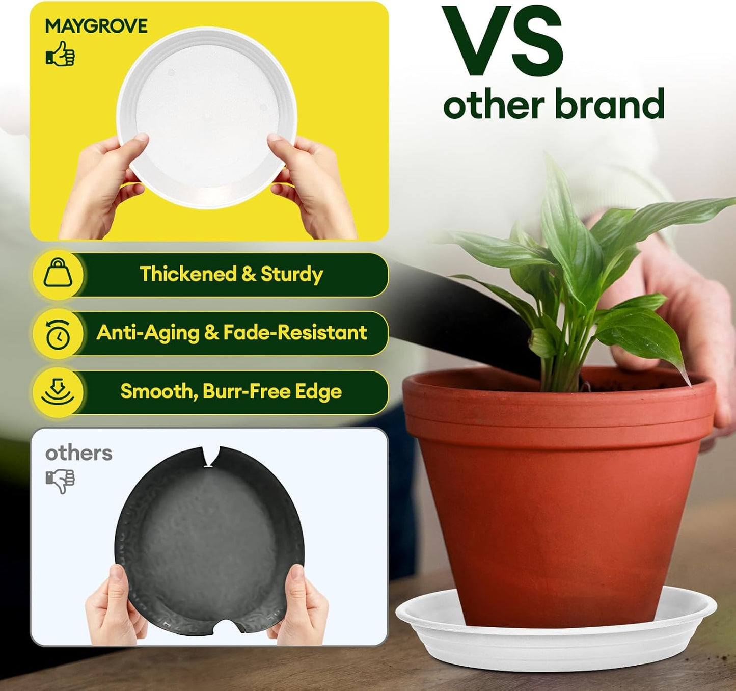 6 Pack Plant Saucer, 8 10 12 inch Plant Saucers for Indoor, Heavy Duty Plastic Plant Trays for pots, Grow Bags, Bird Baths, Flower Drip Trays for Indoor and Outdoor Uses (8", White)