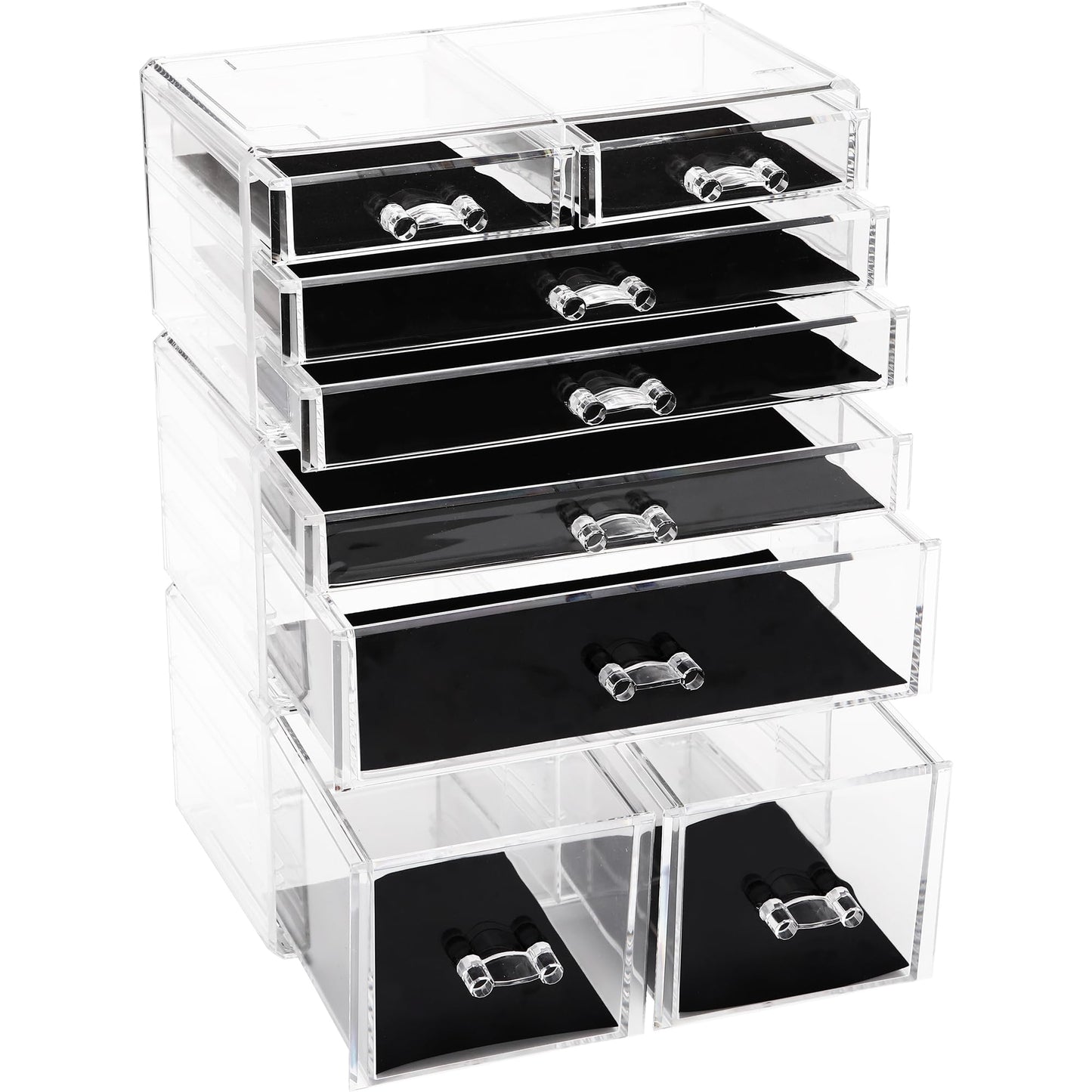 Sea Team 3-Layer Stackable Clear Makeup Organizer with Drawers, Acrylic Plastic Cosmetic Display Case, Jewelry Storage Box, Hold