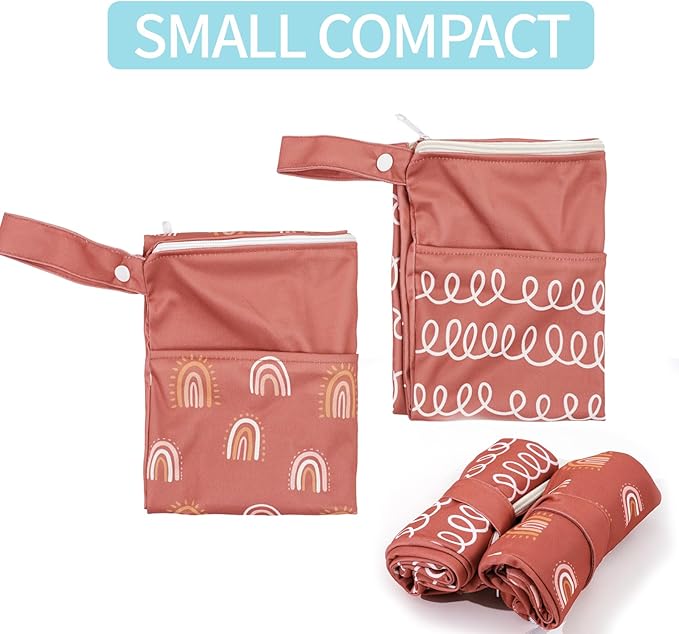 2pcs Wet Bags Waterproof Reusable Wet Dry Bag with Two Zippered Pockets Travel Beach Pool Daycare Yoga Gym Bag for Baby Cloth Diaper,Swimsuits,Wet Clothes (Circles & Arch Bridges)