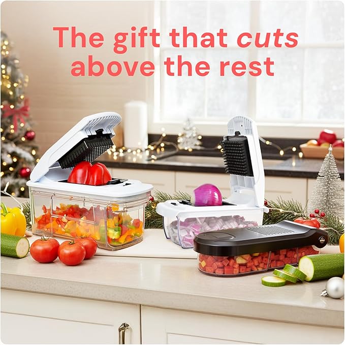 Fullstar Mandoline Slicer for Kitchen - Vegetable Chopper, Onion Potato Food Veggie Fruit Slicer and Cutter with Container, Kitchen Gadgets & Gifts, Home Essentials (4 in 1, Black/White)