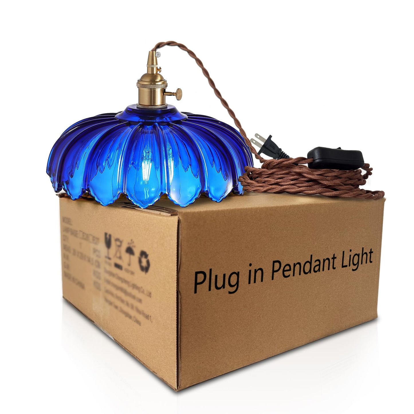 Xzhgcee Plug In Pendant Light: Hanging Light Plug In Fixture Bule Glass Hanging Lamp  Pendant Lighting For Kitchen Island  Bedroom  Dining Room  Living Room  E26 No Bulb