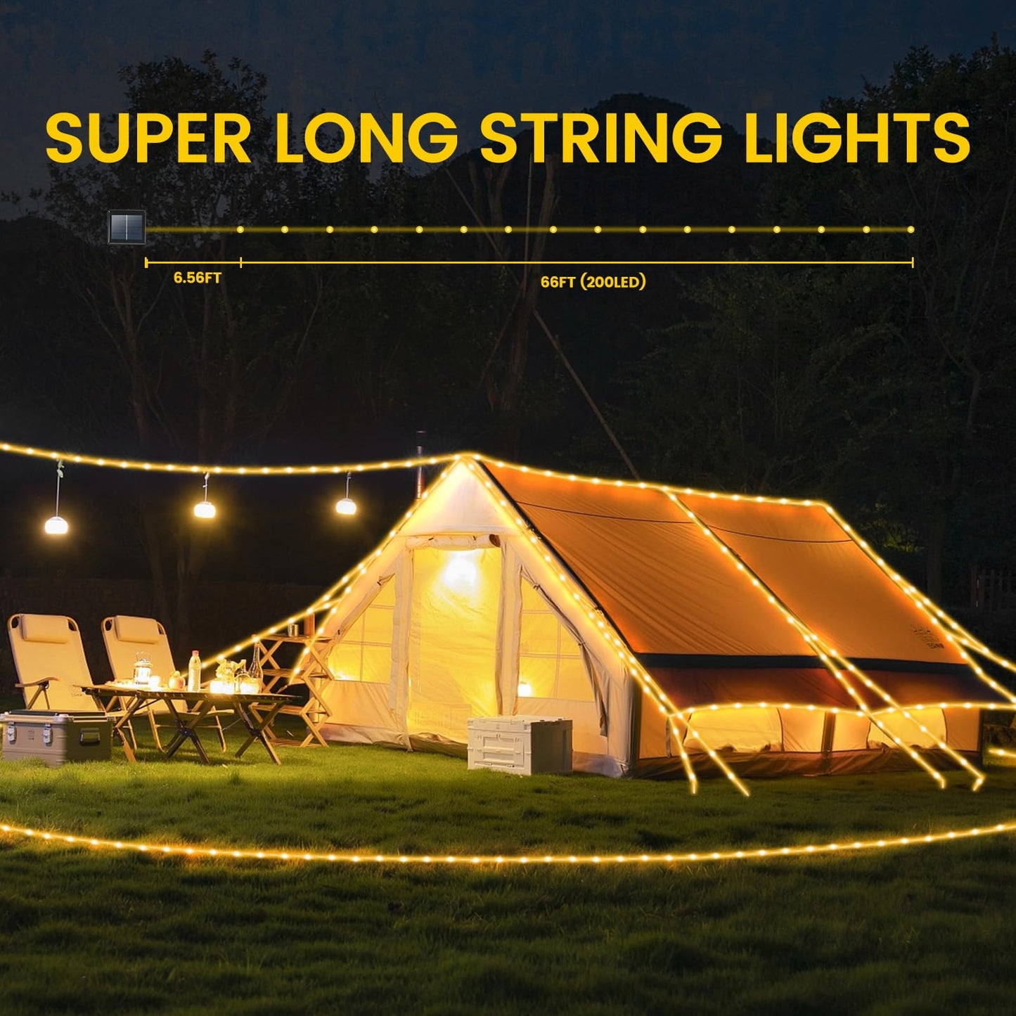 Lhylds 200 Led Solar Rope Lights, 72Ft Waterproof Warm White For Outdoor Decor, Trampoline, Pool, Garden, Yard, Pathway Lighting