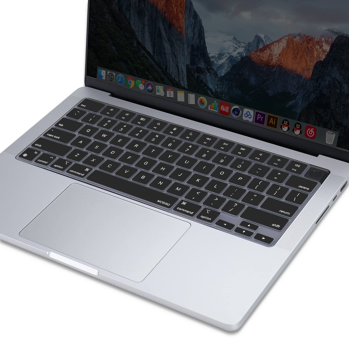 Mosiso Keyboard Cover Skin Compatible With Macbook Air 15 Inch M3 A3114 M2 A2941/Air 13.6 A3113 A2681/Pro 14/16 M4 M3 M2 M1, Bla