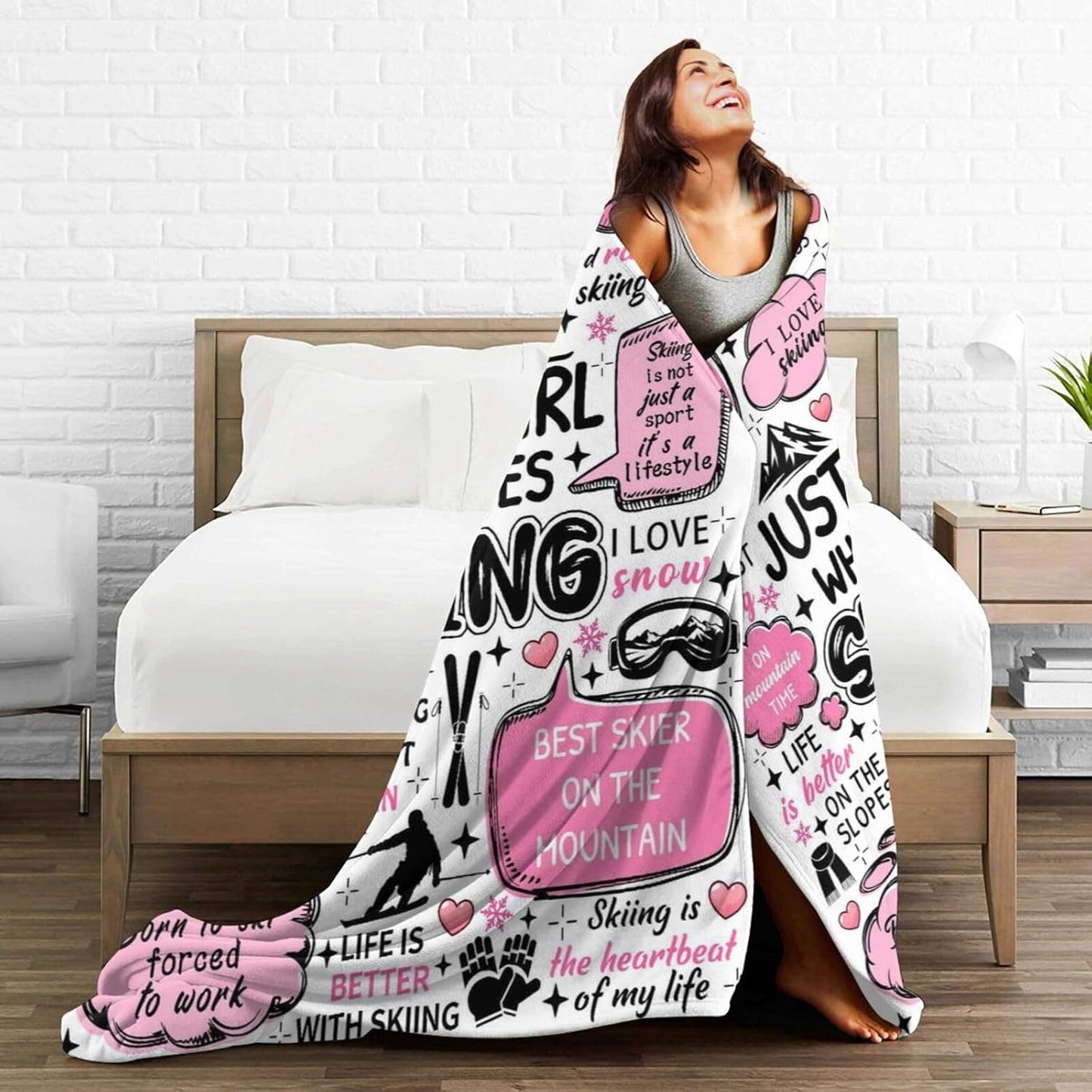 Skiing Blanket Soft Flannel Ski Themed Throw Blankets Sports Throw Blanket Bedding Decor Gifts for Women Men Boys Girls Adults 60"X50"