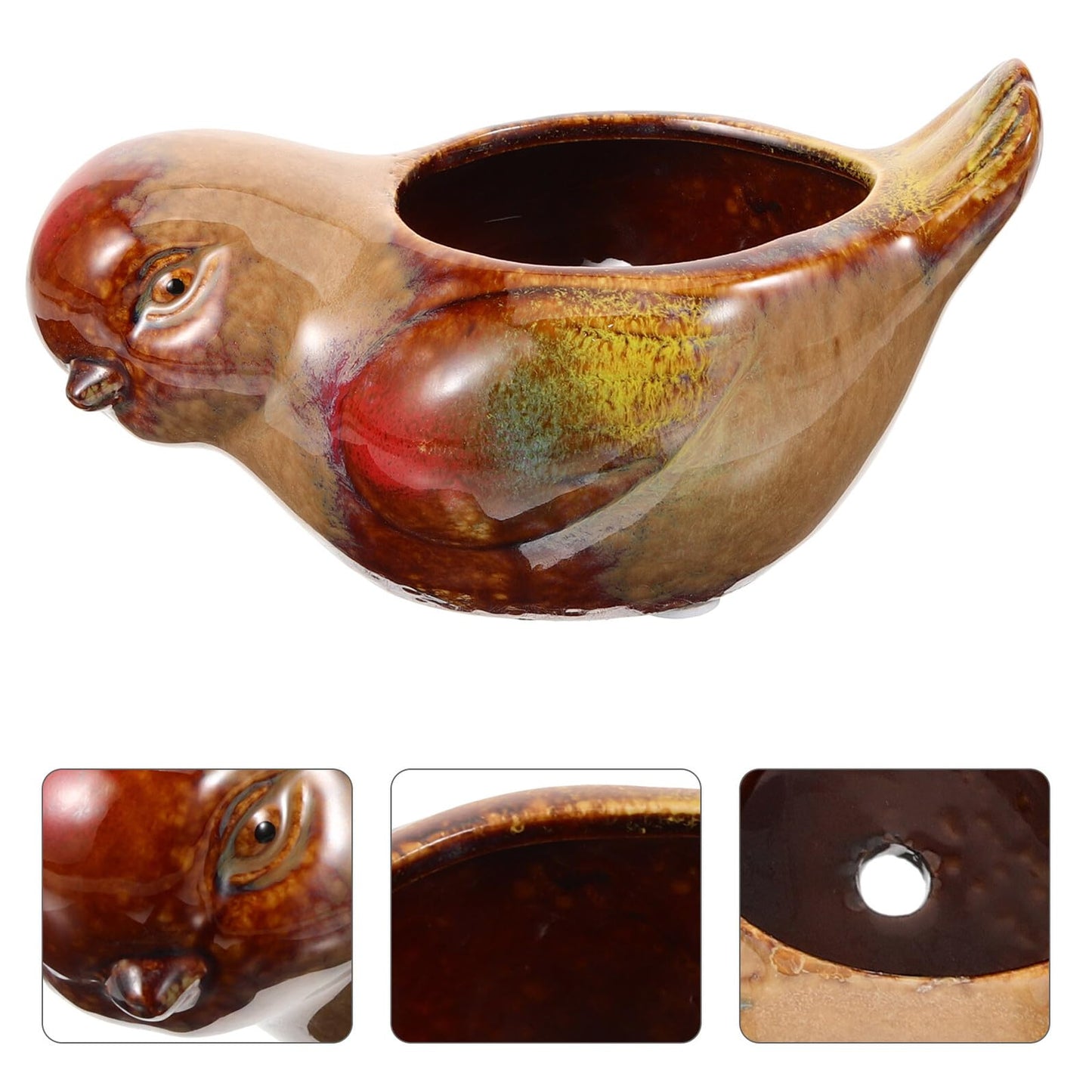 INOOMP Ceramic Succulent Planter Pot Bird Design Indoor and Outdoor Flower Pot Small Size Glazed Ceramic for Succulents and Cacti Decorative Tabletop Planter