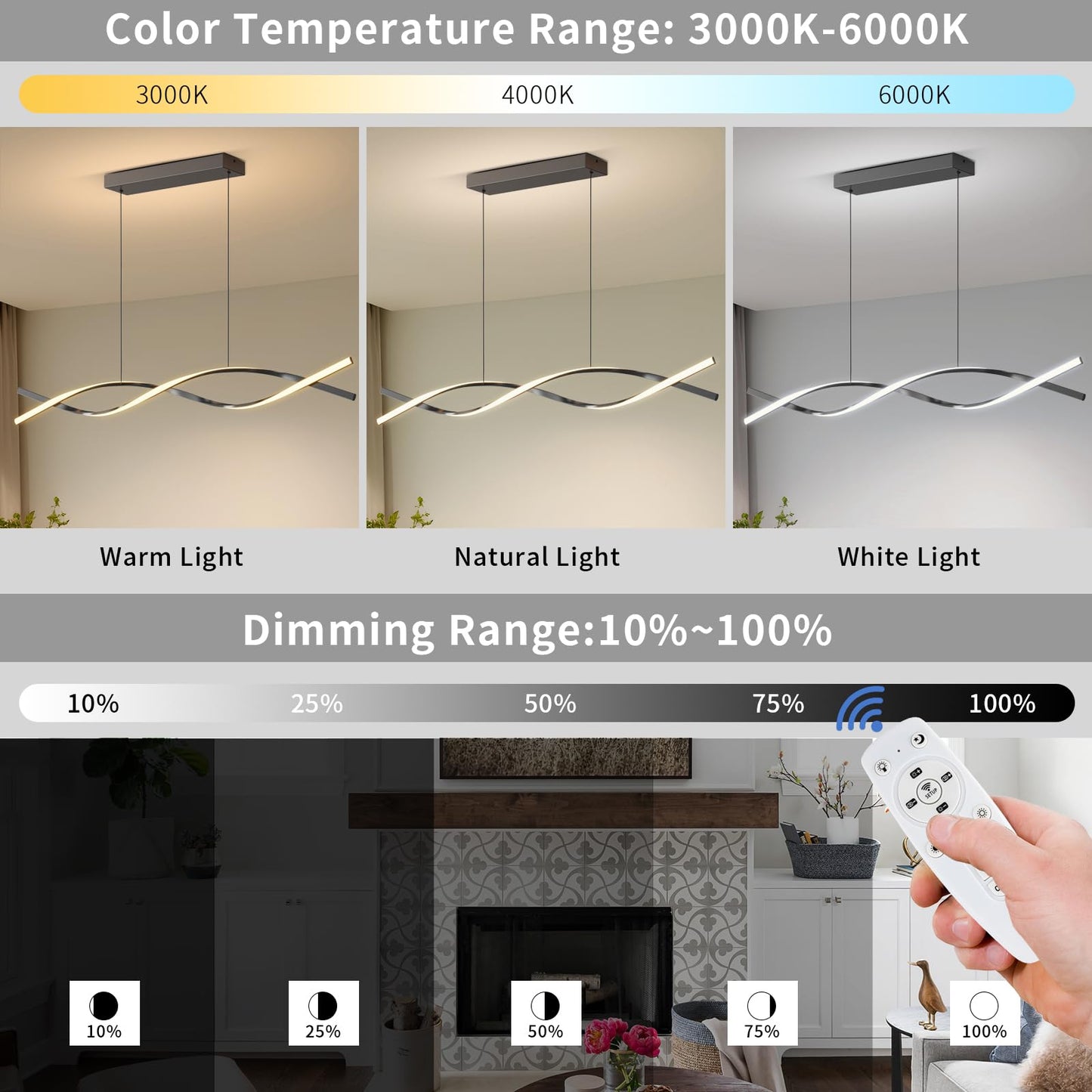Zihoi Modern Kitchen Island Pendant Lights  47In Led Chandelier Fixture Dimmable 3000K-6000K Color  Aluminum Island Lighting Lamp For Dining Room  Billiard Room