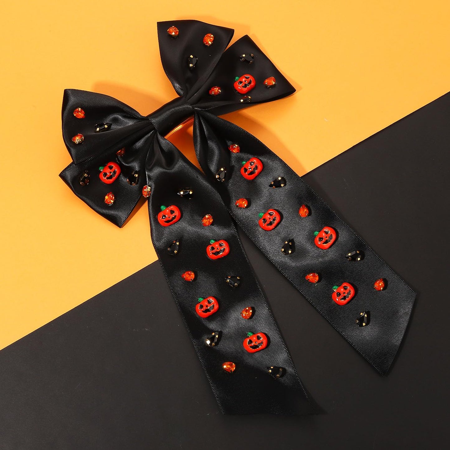 Halloween Bows for Women Pumpkin Hair Bow Clips Big Black Satin Hair Bows Halloween Hair Ribbons Spooky Cheer Hair Accessories O
