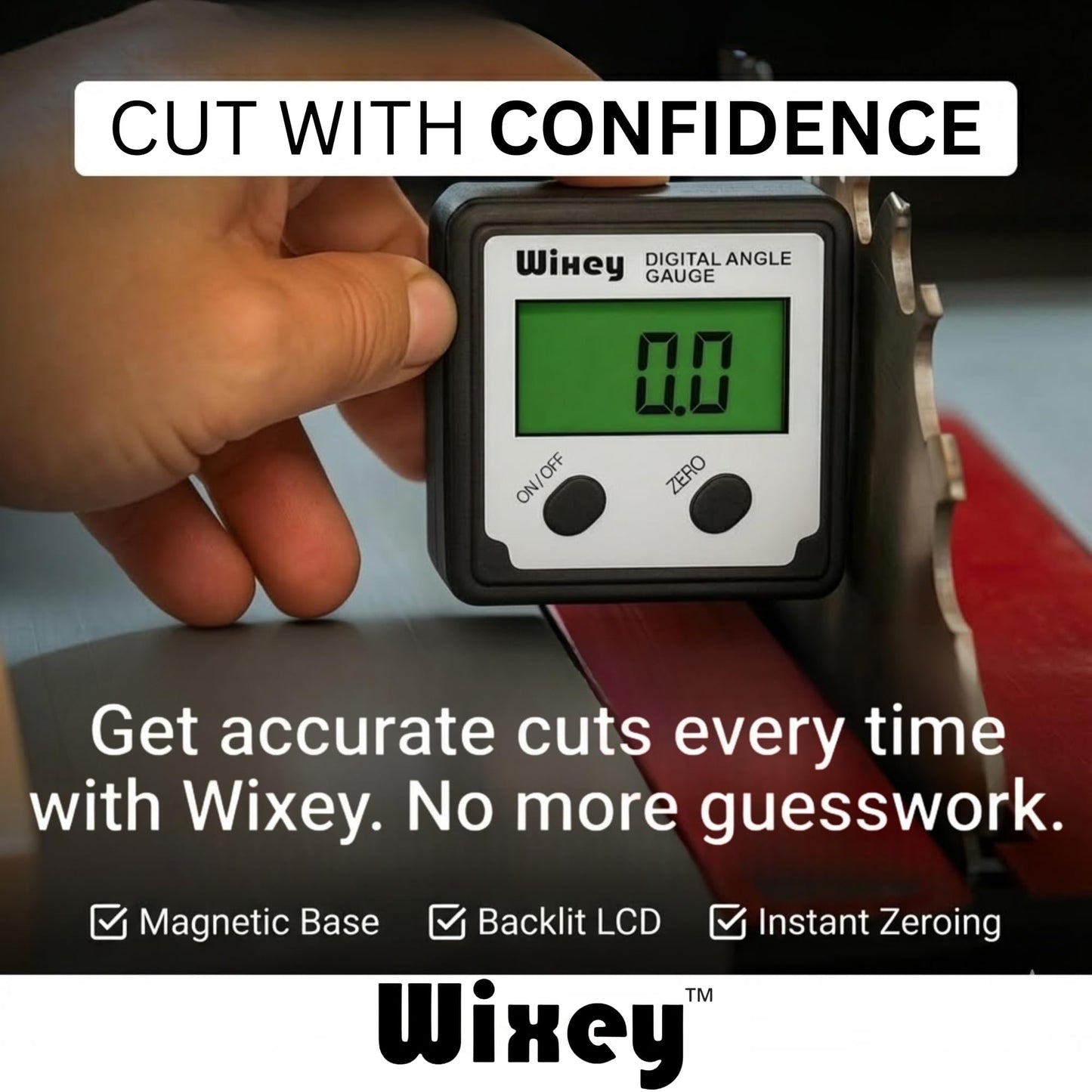 Wixey Digital Angle Gauge | Digital Angle Finder for Table Saw & Miter Saw (Magnetic) – Precision Bevel & Compound Angle Measuring Tool for Woodworking with Backlight