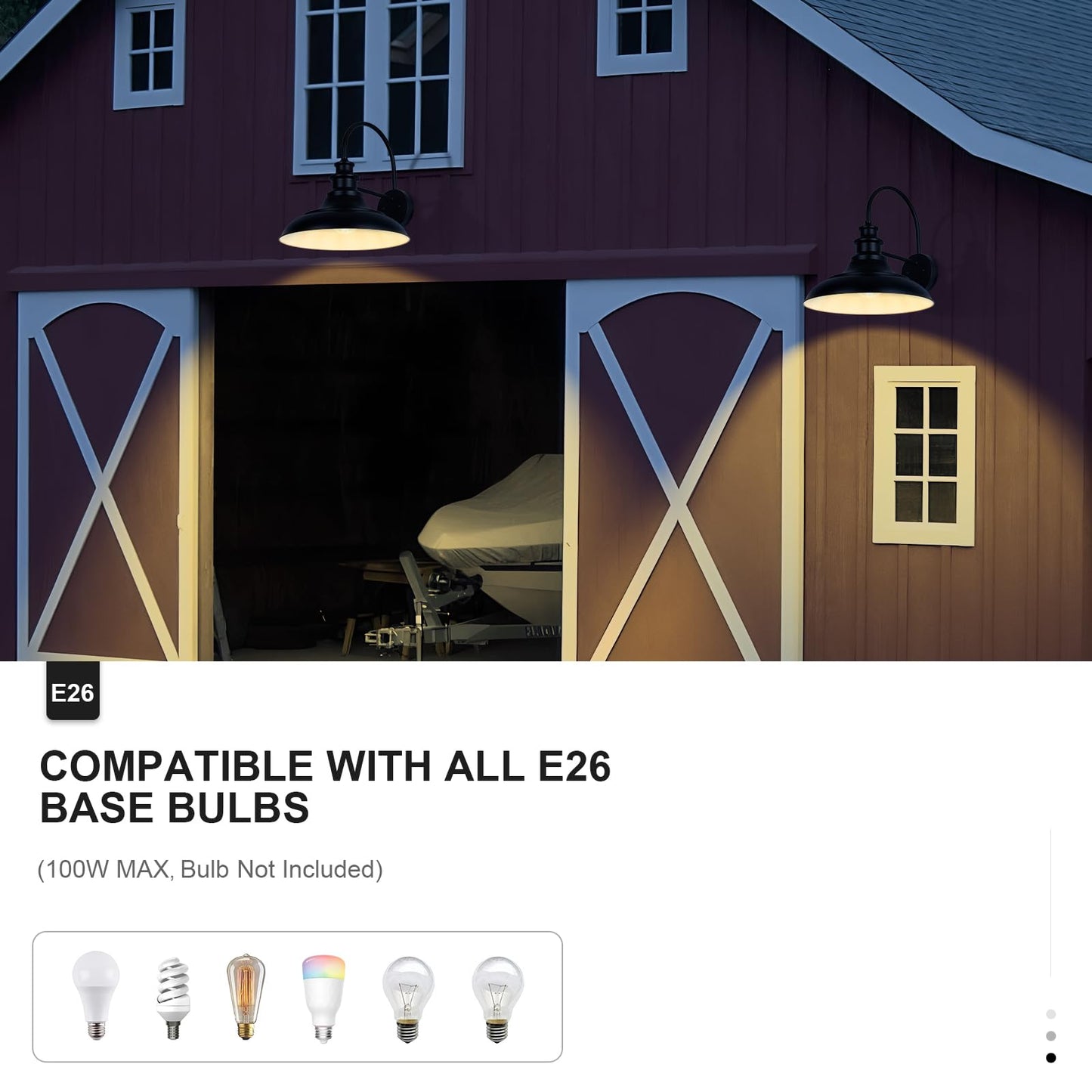 Diyel Outdoor Barn Light Fixtures  16 Inch Large Dome Farmhouse Exterior Wall Mount Lights  Rustic Wall Sconces Indoor Wall Lighting  Industrial Black White Lanterns For Porch  2 Pack