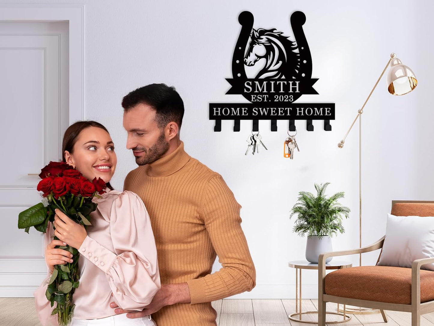 Personalized Horse Head Horseshoe Monogram Key Hooks for Wall Entrance