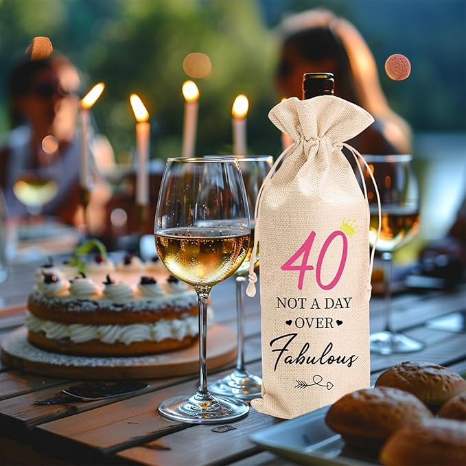 comfit 40th Birthday Wine Bag Gifts for Her,40th Birthday Wine Bag,40th Wine Bag With Drawstring,40th Birthday Decorations,Wine Gift Bags