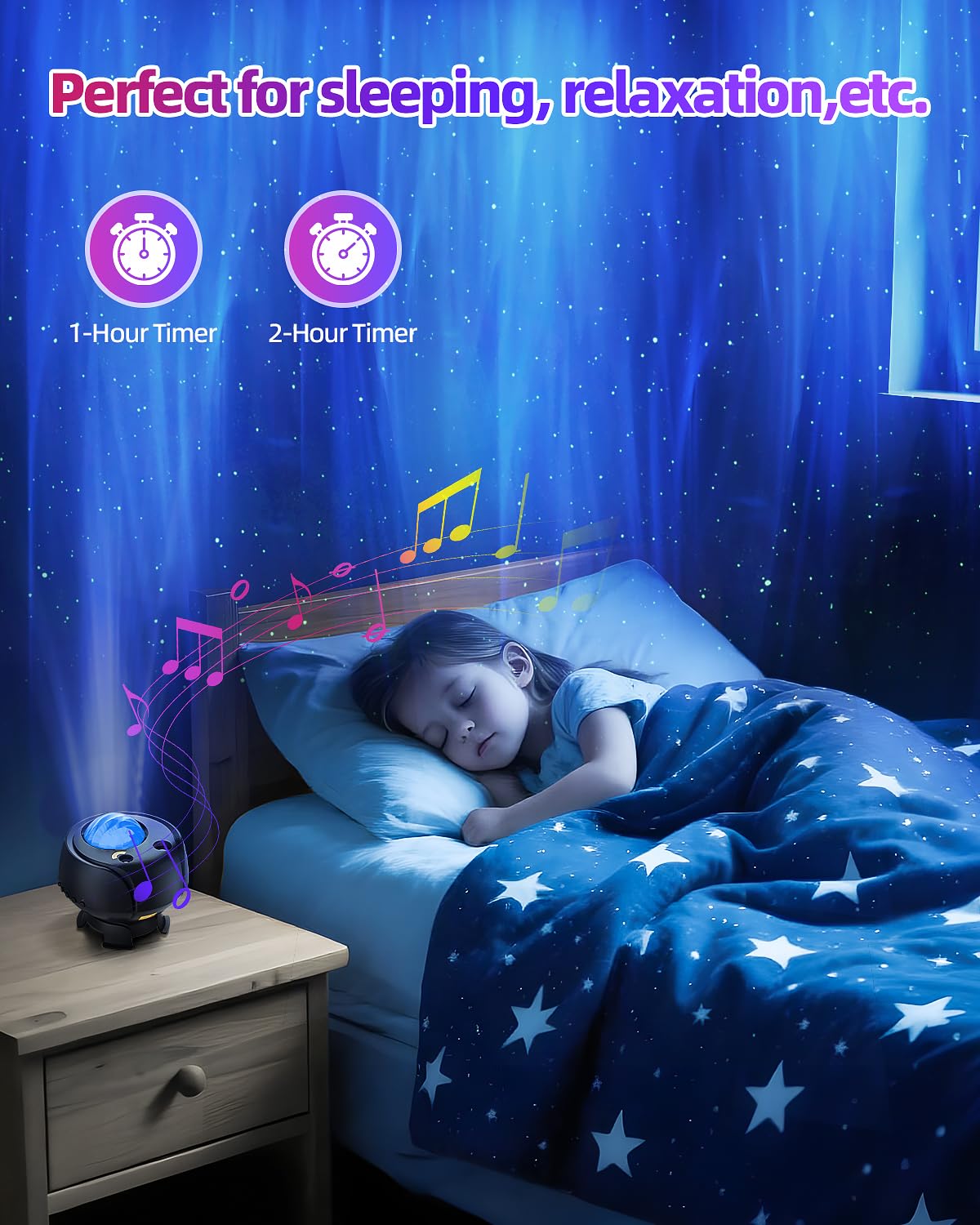 FLITI Galaxy Projector with 60 Light Effects, Black, Model AC6926, Remote Control, Bluetooth Speaker, Timer