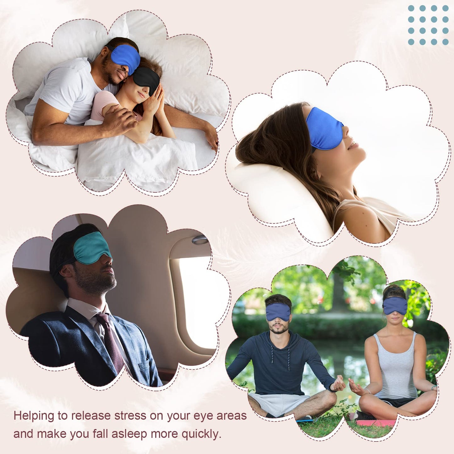 BBTO 4 Pcs Silk Sleep Eye Masks Smooth Soft Satin Eye Covers with Adjustable Strap Blindfold for Sleeping Blocking Out Lights Travel Relaxation (Royal Blue, Dark Green, Navy Blue, Black)