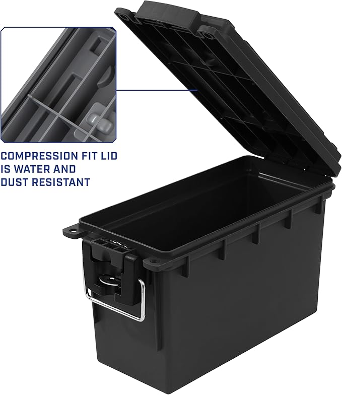 Sheffield 12790 2-Pack Ammo Storage Box, Stackable .30 Cal Field Boxes, Water and Dust Resistant, Lockable Storage Box with Handle, Secures Hunting Gear, Supplies, and Bullets, Made in The USA, Black