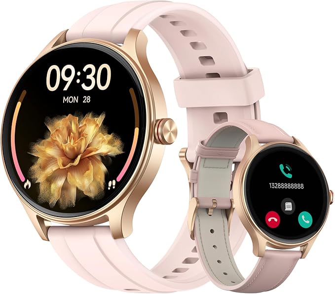Smart Watches for Women (2 Bands), 1.27" Round Fitness Watch for Android iPhone with Bluetooth Calls (Make/Answer), AI Voi...
