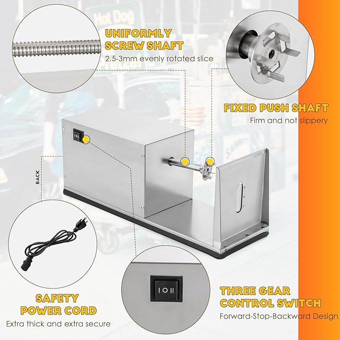 CGOLDENWALL Potato Slicer Electric Potato Tornado Spiral Slicer with Free Bamboo Skewers Stainless Steel Automatic Twisted Potato Cutter Machine Vegetable Cutting Machine for Home Commercial Use 110V
