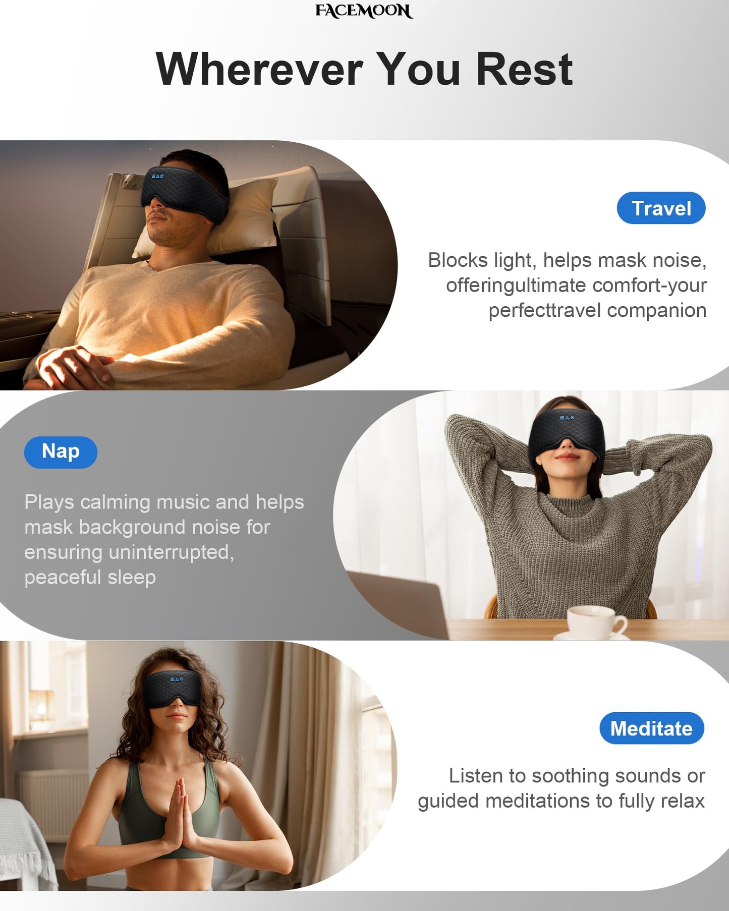 Sleep Mask with Bluetooth Headphones: 100% Blackout, 3D Zero-Pressure Eye Cups, Noise-Reducing Immersive Sound for Sleeping, Adjustable Speaker Fit, Bluetooth 5.4, Detachable Design, Travel Relaxation
