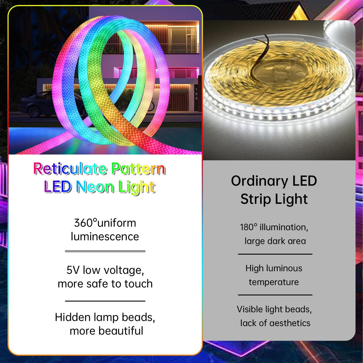 MALIIGAZA LED Rope Lights, 9.84ft RGB Neon Strip, 5V USB, IP67 Waterproof, Music Sync, Remote APP Control, White