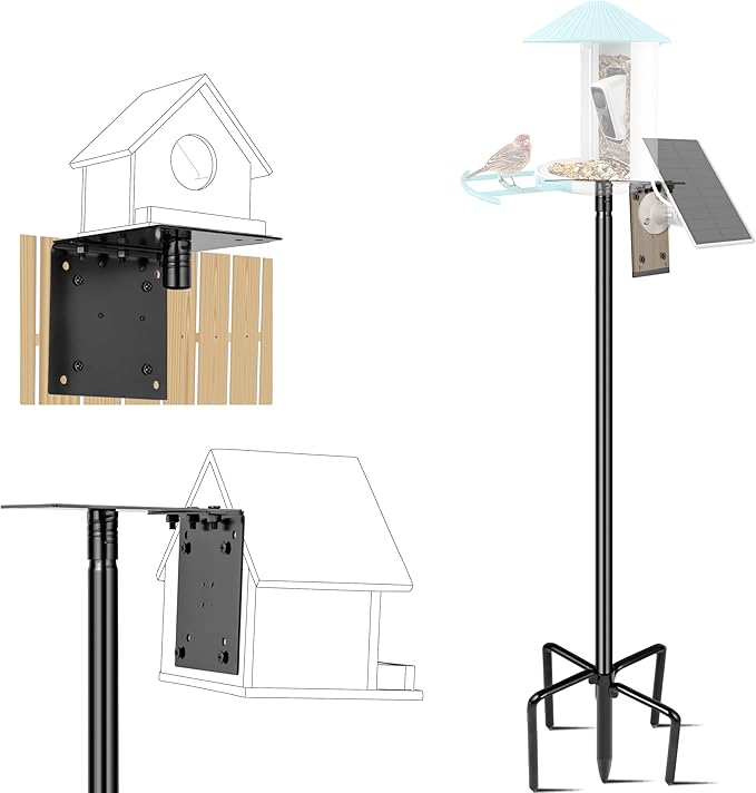 Ottsuls Bird Feeder Pole, 109 Inch Heavy Duty Bird House Pole Kit for Outdoors, with 5-Prong Base Feeding Station for Wild...