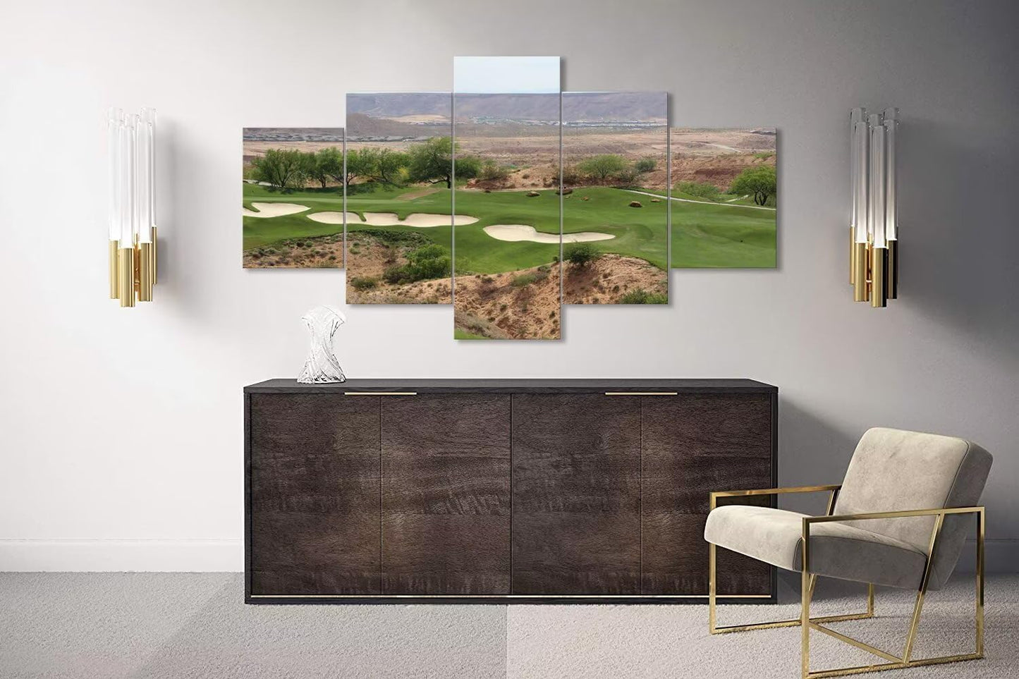 USA Nevada Mountain Golf Course Canvas Wall Art for Living Room Bedroom Bathroom Home Decorations Nevada Golf Course Pictures Posters Framed Artwork Ready to Hang(60''W x 32''H)