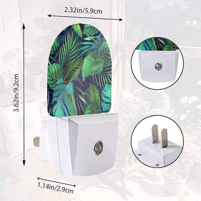 Green Palm Night Light,Night Lights Plug into Wall with Dusk to Dawn Sensor,Lamp for Bedroom Bathroom Hallway Nightlight for Women Girls