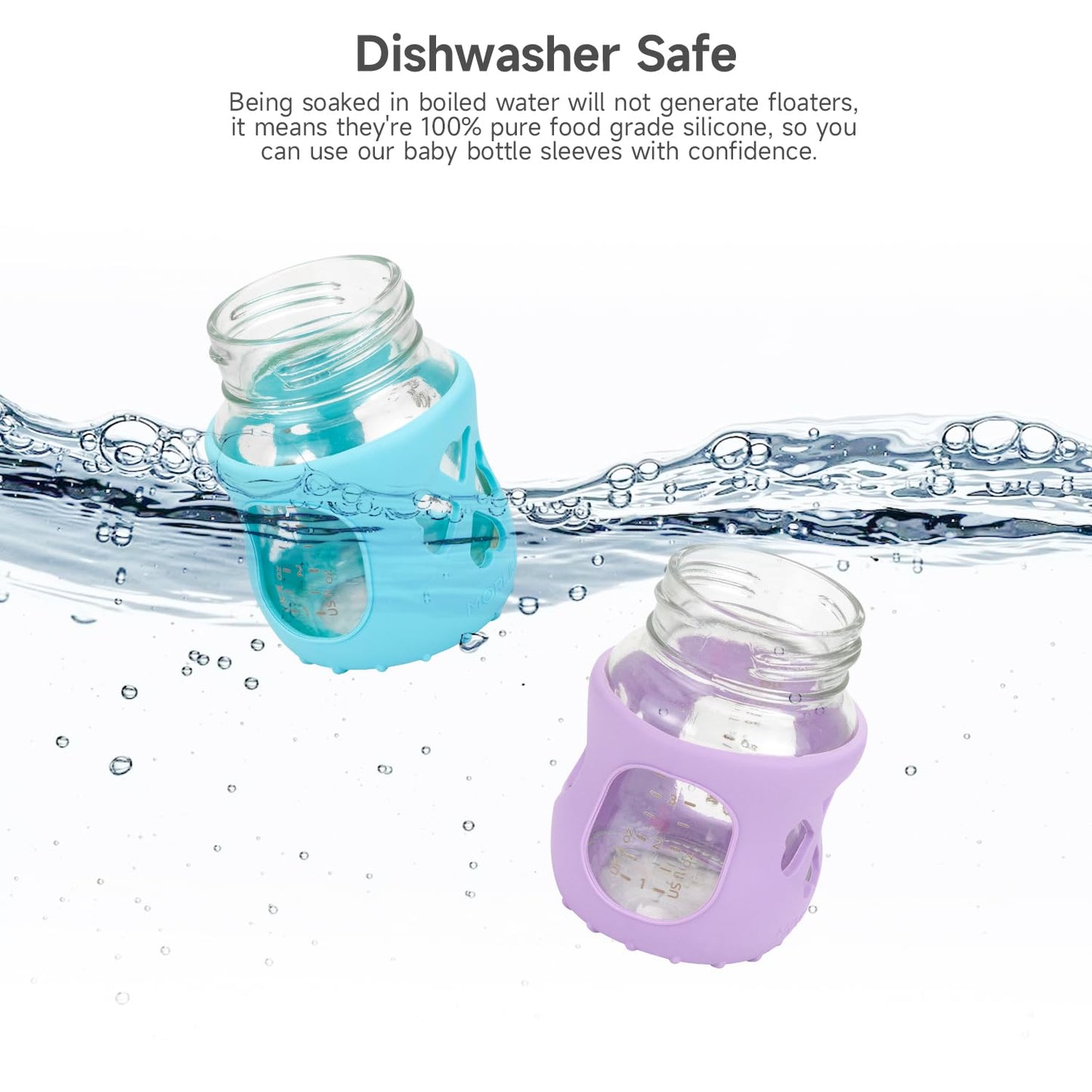 Morlike Silicone Baby Bottle Holder Sleeves Fit for Philips Avent Natural Glass Baby Bottles 4oz, 100% Silicone Baby Bottle Covers for SCY910, Protecting Glass Bottles, Dishwasher Safe (4 Pack)
