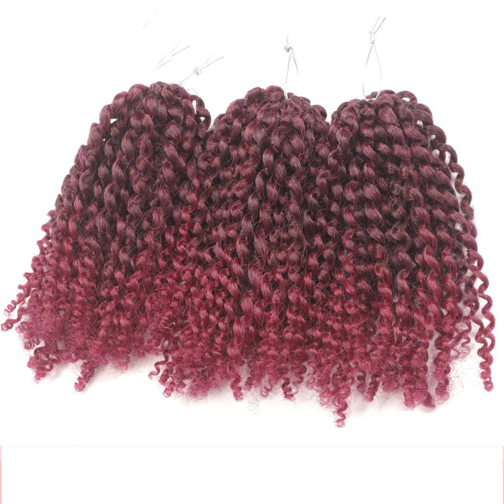 3pcs/pack bob Kinky Curl 8 Inch Afro Kinky Twist Hair Burg color Soft Synthetic Crochet Braiding Hair Extention (1B/BURG)