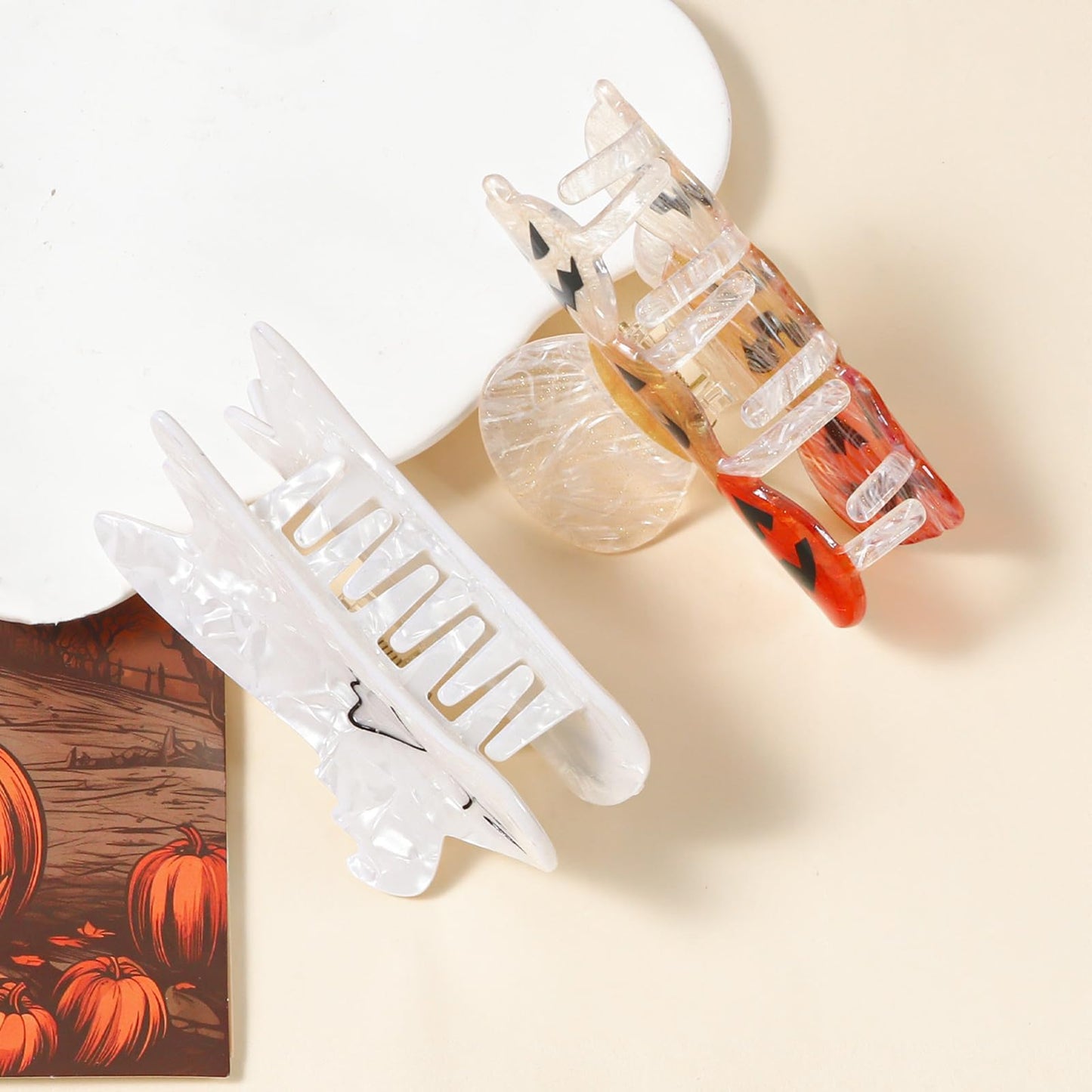 Pumpkin Hair Clips Halloween Large Claw Clips Hair Accessories for Women Cute Yellow Orange White Pumpkin Hair Clip for Thin Thi