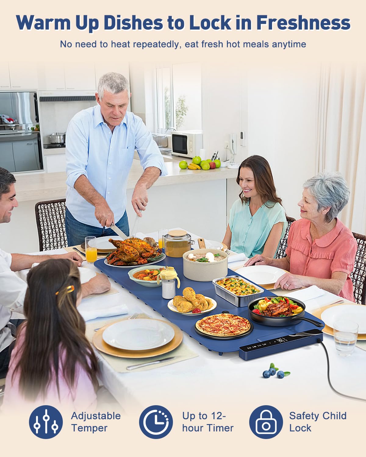 Food Warming Mat Extra Large 37"x15" with APP Control, Electric Warming Tray Adjustable Temp 99 Hour Timer Dishwasher Safe, Warming Mat for Food, Roll Up Portable Food Warmers for Parties Buffet