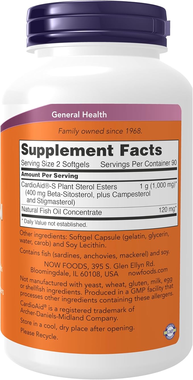 NOW Foods Supplements, Beta-Sitosterol Plant Sterols with CardioAid®-S Plant Sterol Esters and Added Fish Oil, 180 Softgels