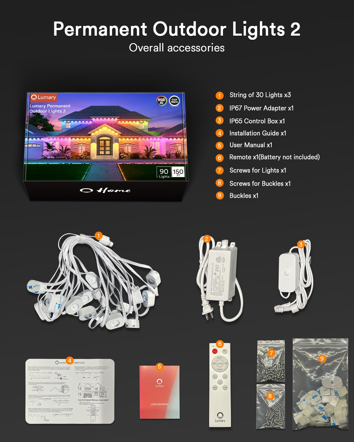 Lumary Smart Permanent Outdoor Lights 2 With Remote & Slide-Base  150Ft With 90 Rgbaicw Leds 5400Lm For Daily & Accent Lighting  110+ Scene For Halloween Christmas Decor  Work With Alexa Google  White
