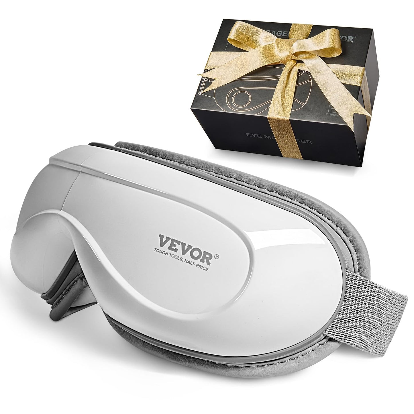 VEVOR Eye Massager with Heat, Heated Eye Massage Mask with 5 Modes and Bluetooth Music, 180° Foldable Eye Care Massager for Migraines, Eye Strain, Dark Circles, Ideal Gift for Mom/Dad, White