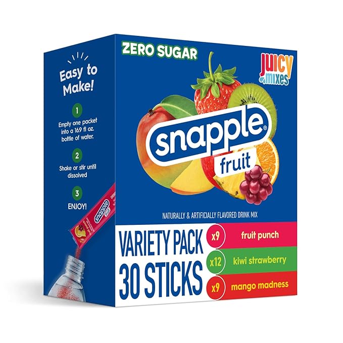 Snapple Powder Drink Mix Variety Pack - 30 Powder Sticks | Assorted Flavors, Zero Sugar | On-the-Go Hydration for Refreshi...