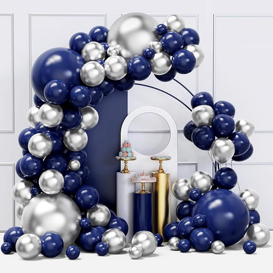 Blue and Silver Balloons Arch Garland Kit, 134pcs Navy Blue and Silver Balloons with Different Size for Birthday Party Bab...