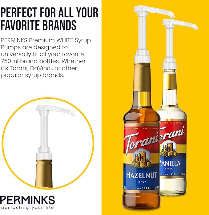 Syrup Pump Compatible with Torani and Davinci Bottles (25.4 oz-750ml (White)