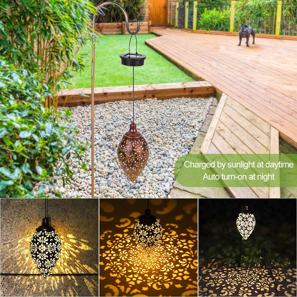 Tomshine Solar Lanterns - Waterproof Metal Garden Lights, Brown, 2 Pack, Model Lt058-2, Outdoor Hanging Decor