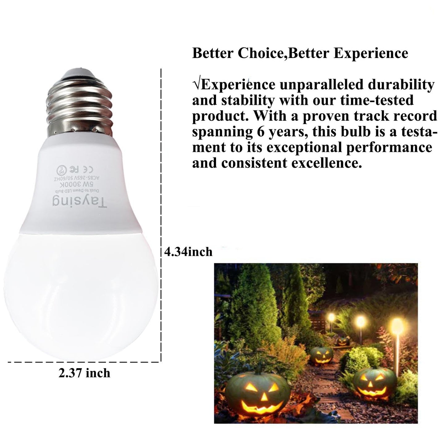 Taysing Smart LED Light Bulbs 40W Equivalent, Dusk to Dawn, 500lm, Daylight White, E26, 2 Pack