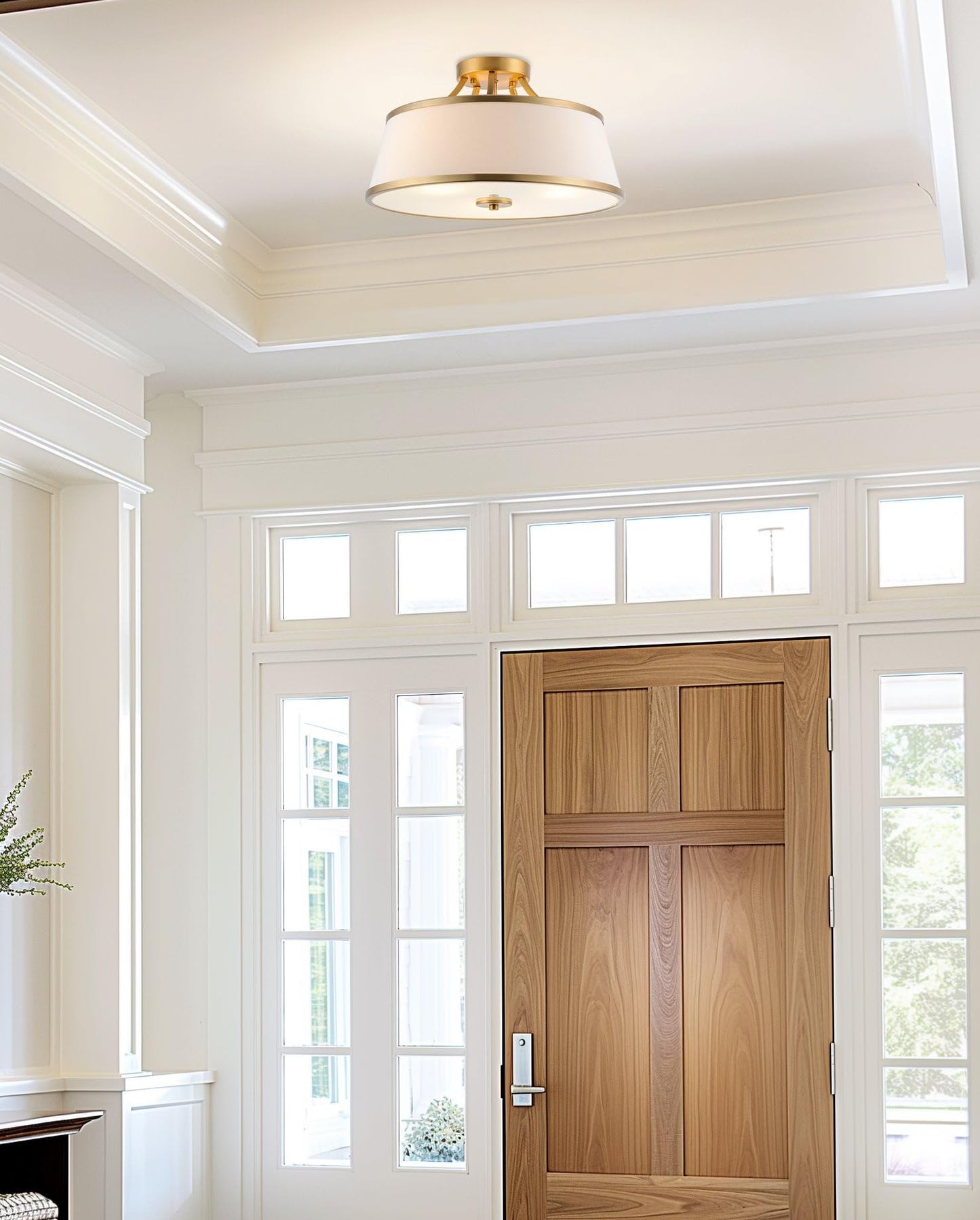 Kira Home Zoey 18 Modern Semi-Flush Mount Ceiling Light, Warm Brass, White Fabric Shade, Model Rv-Csf075-Wb