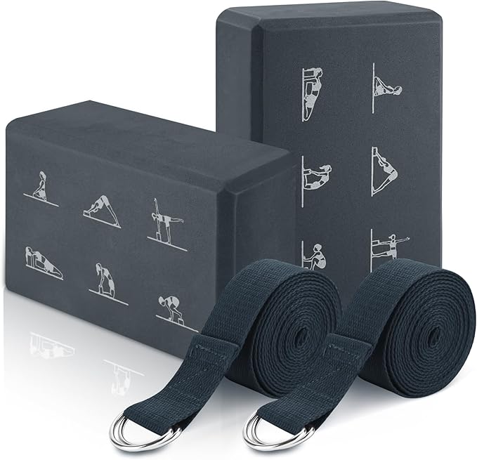 RETON Yoga Blocks Set with Straps, High Density Yoga Bricks, Lightweight EVA Foam Pilates Block, 2 Yoga Blocks with 2 Stra...