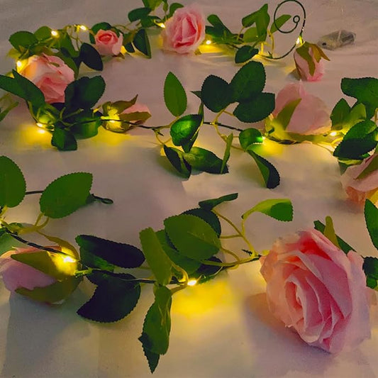 Fielegen 6.56 Feet Artificial Flower String Lights Battery Operated Fake Rose Vine Floral Garland with 20 LED Fairy Light...