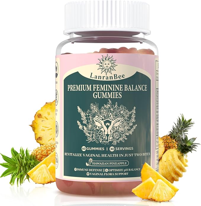 Premium Feminine Balance Gummies - for Women’s Health & Wellness - Immune Support - Vegan, Gluten-Free & Halal - Hawaiian Pineapple - 60 Gummies - 30 Servings (1)