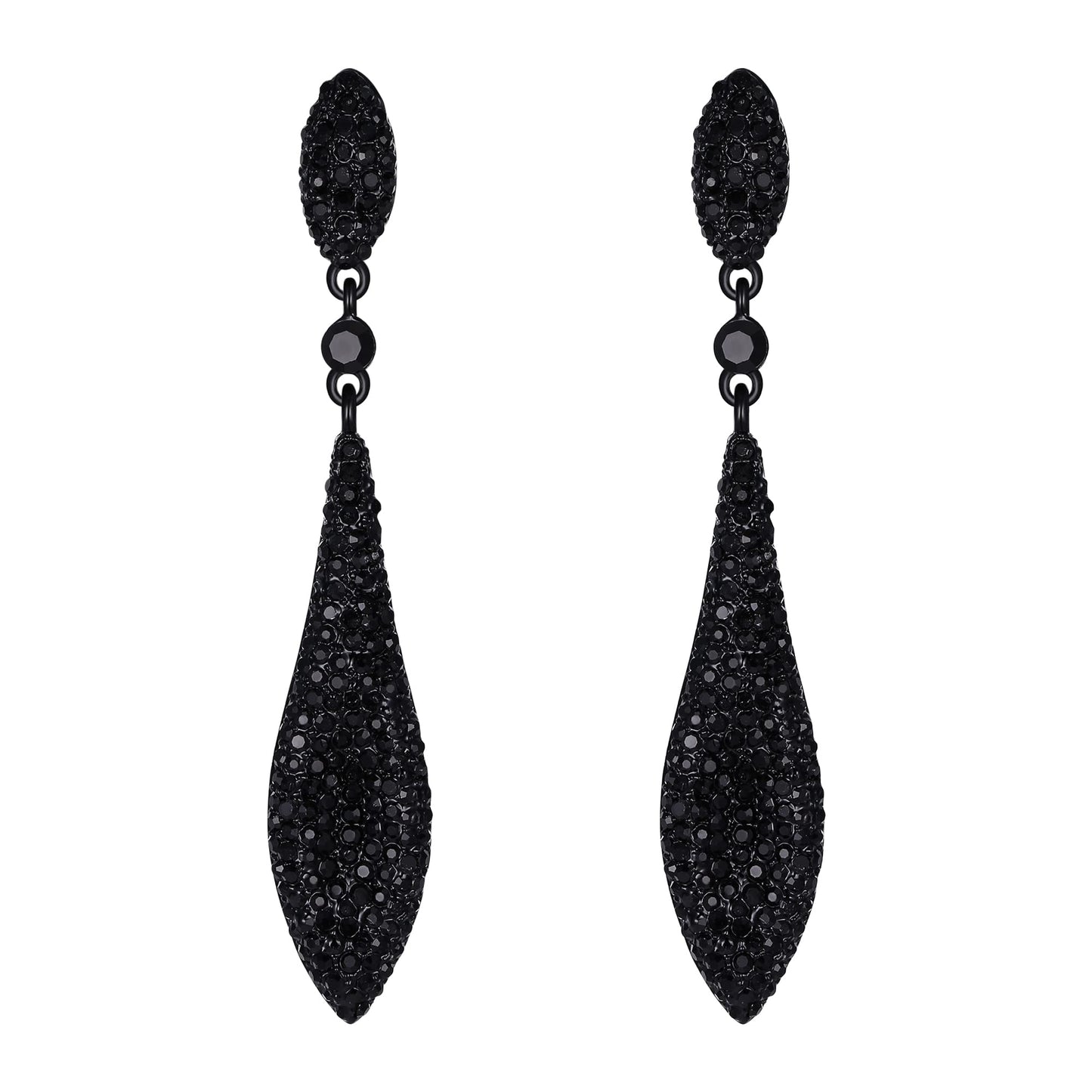 EVER FAITH Women's Austrian Crystal Double Waterdrop Wedding Prom Pierced Dangle Earrings Black Black-Tone