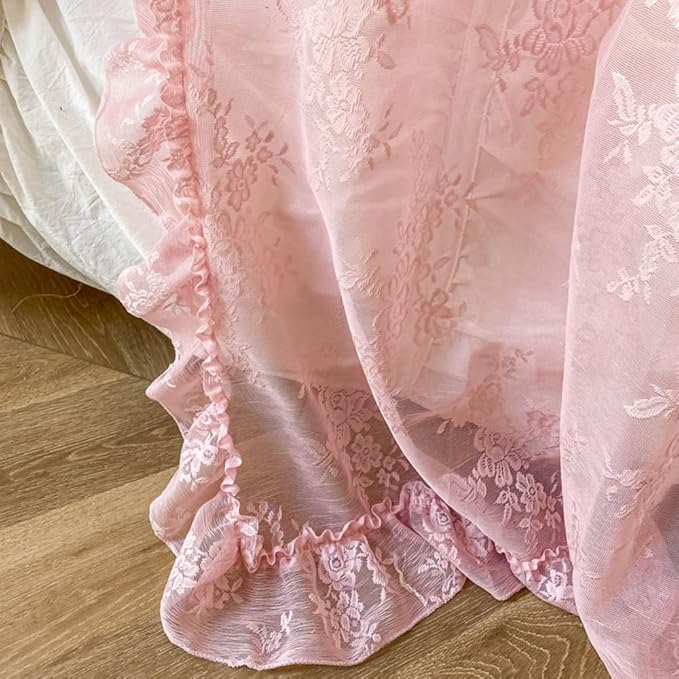 Mengersi Canopy Bed Curtains with Tie Backs,Princess Bed Canopy Curtains Bed Drapes Sheer Curtains for Bedroom Decor（Queen,Pink