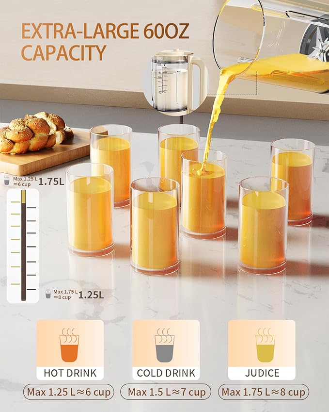 13-IN-1 Multifunctional Ultra Silent Cooking Blender with Soundproof Shield | 60oz | 24H Preset & Kee Warm for 6 Hours| Makes Smoothie, Soy Almond Milk, Juice, Soup, Porridge, Boil, Tea, Jam etc