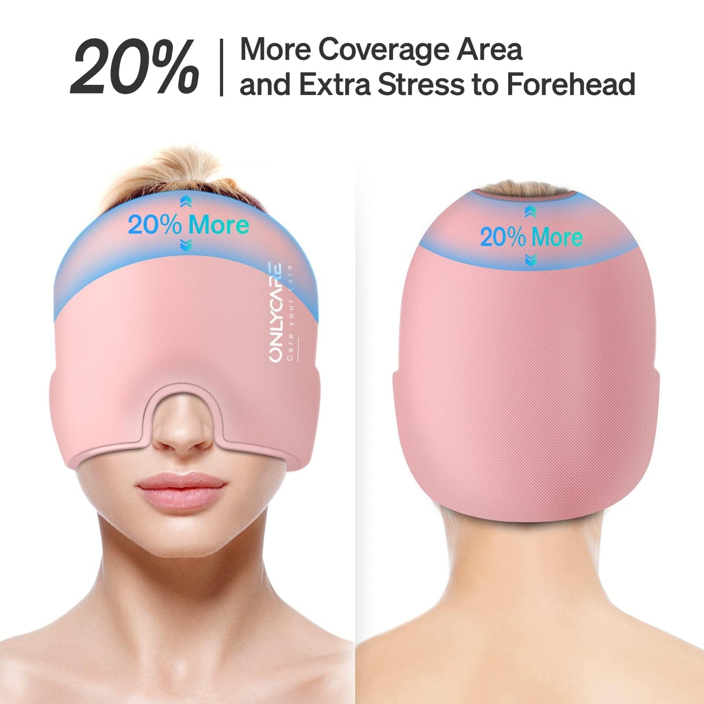 ONLYCARE Migraine Relief Cap, Upgraded Odorless Migraine Ice Head Wrap, Headache Relief Hat for Migraine, Slight-Pink