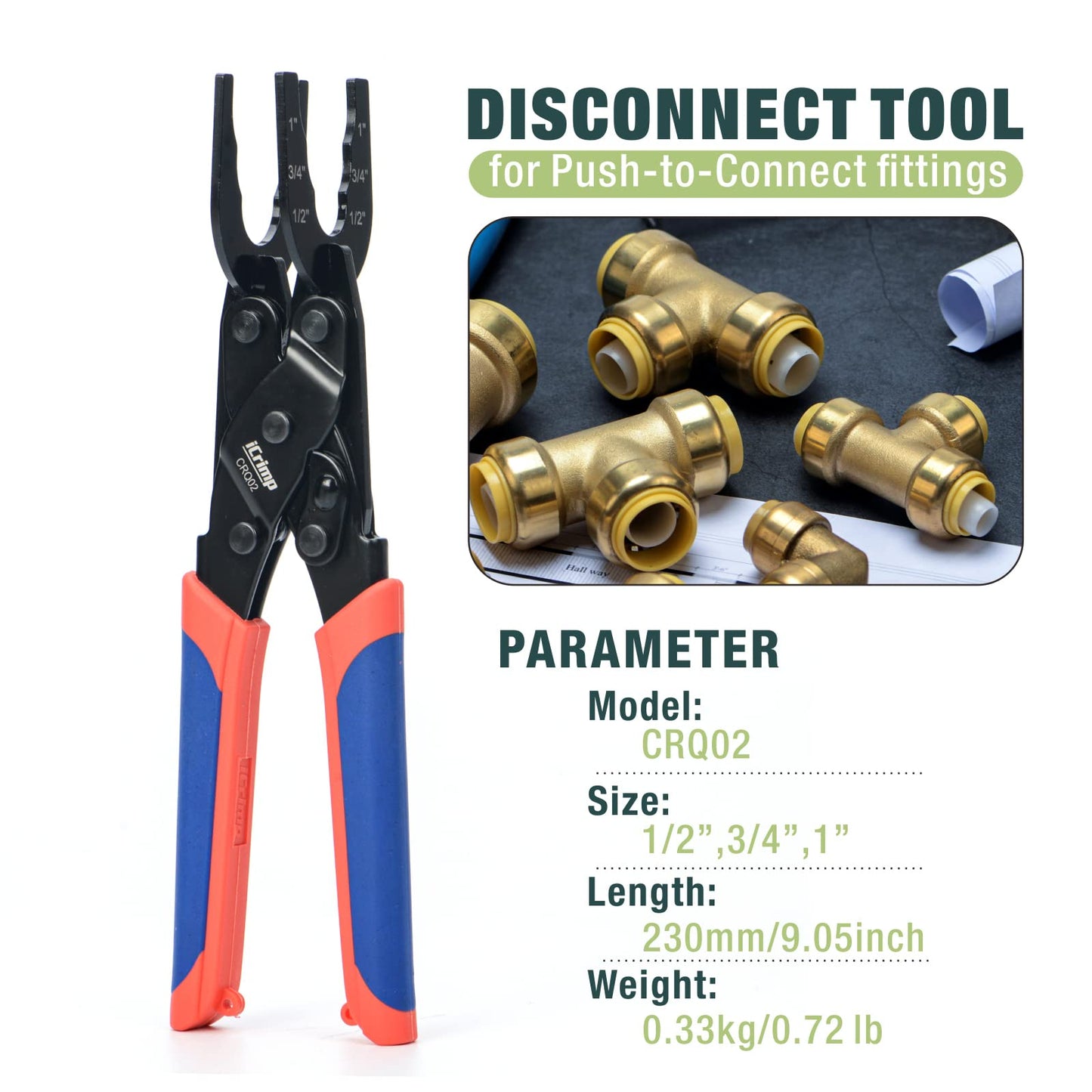 iCrimp Push-to-Connect,Push-fit Disconnect Clamp Tool for Brass-Push Fittings Removing,Multi-size Combination 1/2",3/4",1"-CRQ02