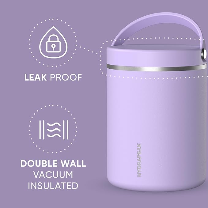 Hydrapeak 32oz Stainless Steel Vacuum Insulated Food Jar | For Hot Food and Cold Food, Wide Mouth Leak-Proof Soup Container for Adults, 10 Hours Hot and 16 Hours Cold (Lavender)