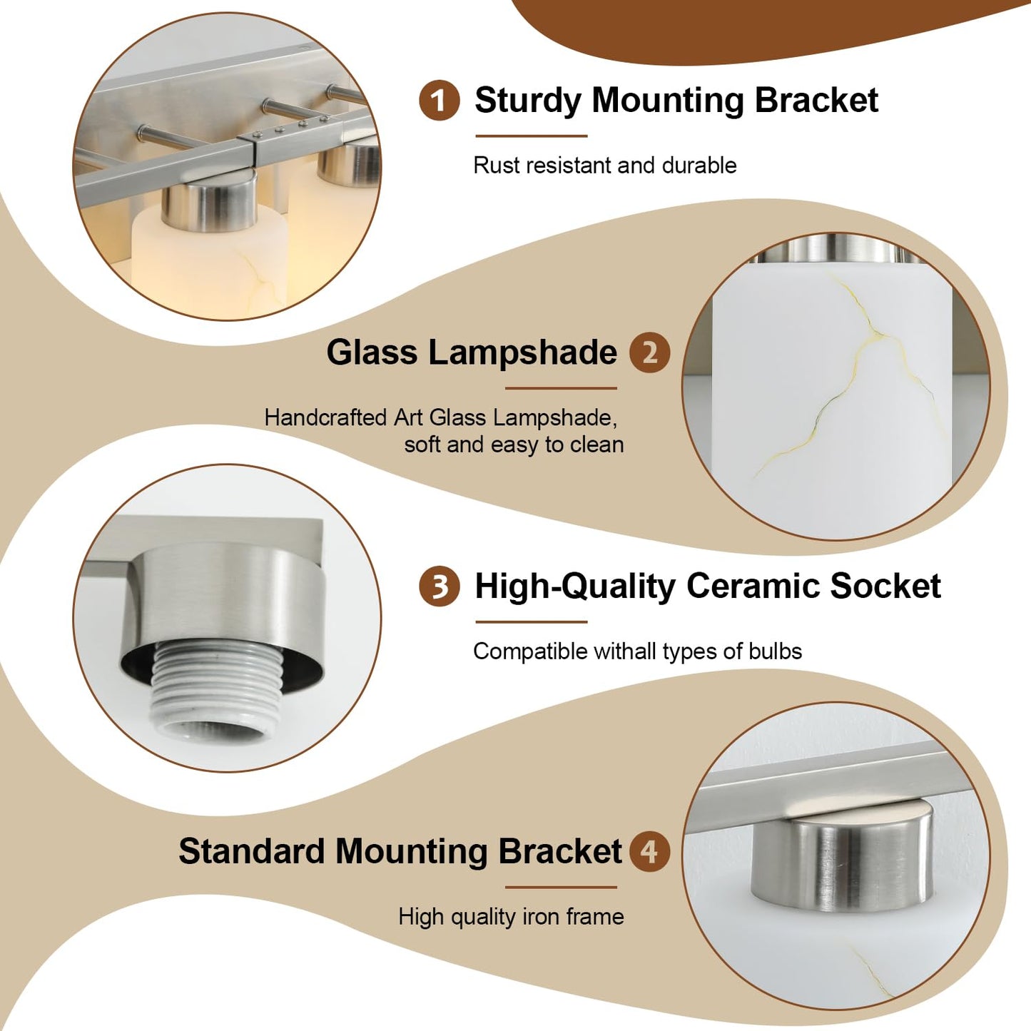 Mieloxiy 6-Light Bathroom Light Fixtures, Modern Vanity Lights, Brushed Nickel Metal Wall Lamp with White Marble Glass for Bathroom, Mirror, Living Room, Bedroom, Cabinet, Porch, Hallway, E26 Base