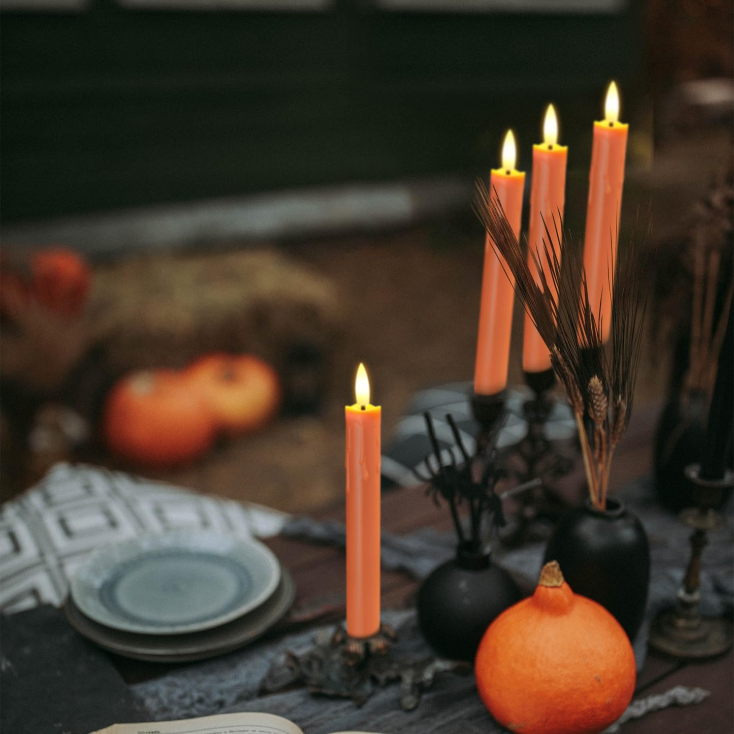 Mavandes Flameless Flickering Taper Candles Two Remote,7.5 Inch Orange Battery Operated LED Window Candles Timer,Set of 8 Plastic 3D-Wick Dripping-Wax Effect Flameless Candlesticks(0.86”Dia,Warm Fire)