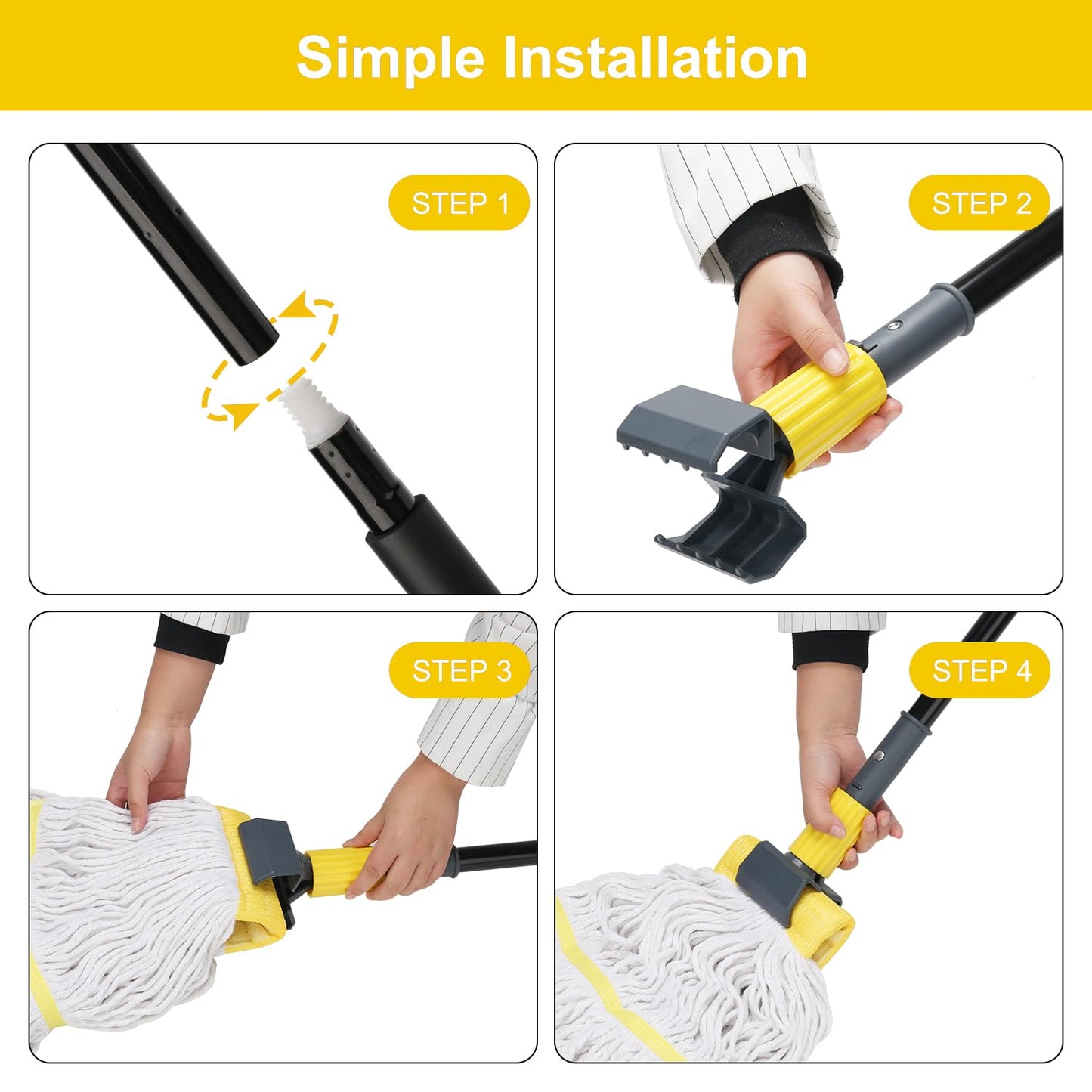 KeFanta Metal Mop Handle Commercial Heavy Duty,58" Industrial Mop Stick with Jaw Clamp,Wet Gripper Mops Head Replacement Holder for Floor Cleaning